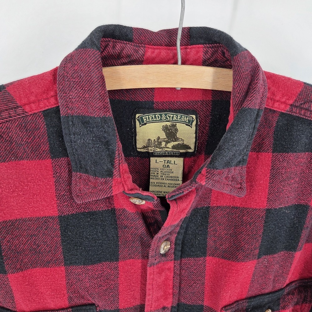 VTG Field and Stream‎ Flannel Men's L Tall Red Plaid Thick Outdoor Heavy Ranch